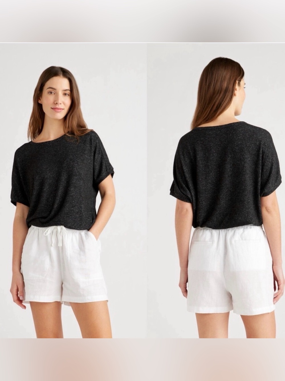 Quince Brushed Lounge Tee Heather Charcoal Short Sleeve S
